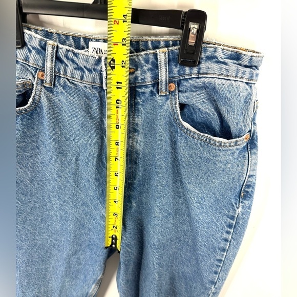 Zara Womens High Rise Mom Jeans Size 10 Blue Wash Ankle Rigid Denim - Picture 6 of 8